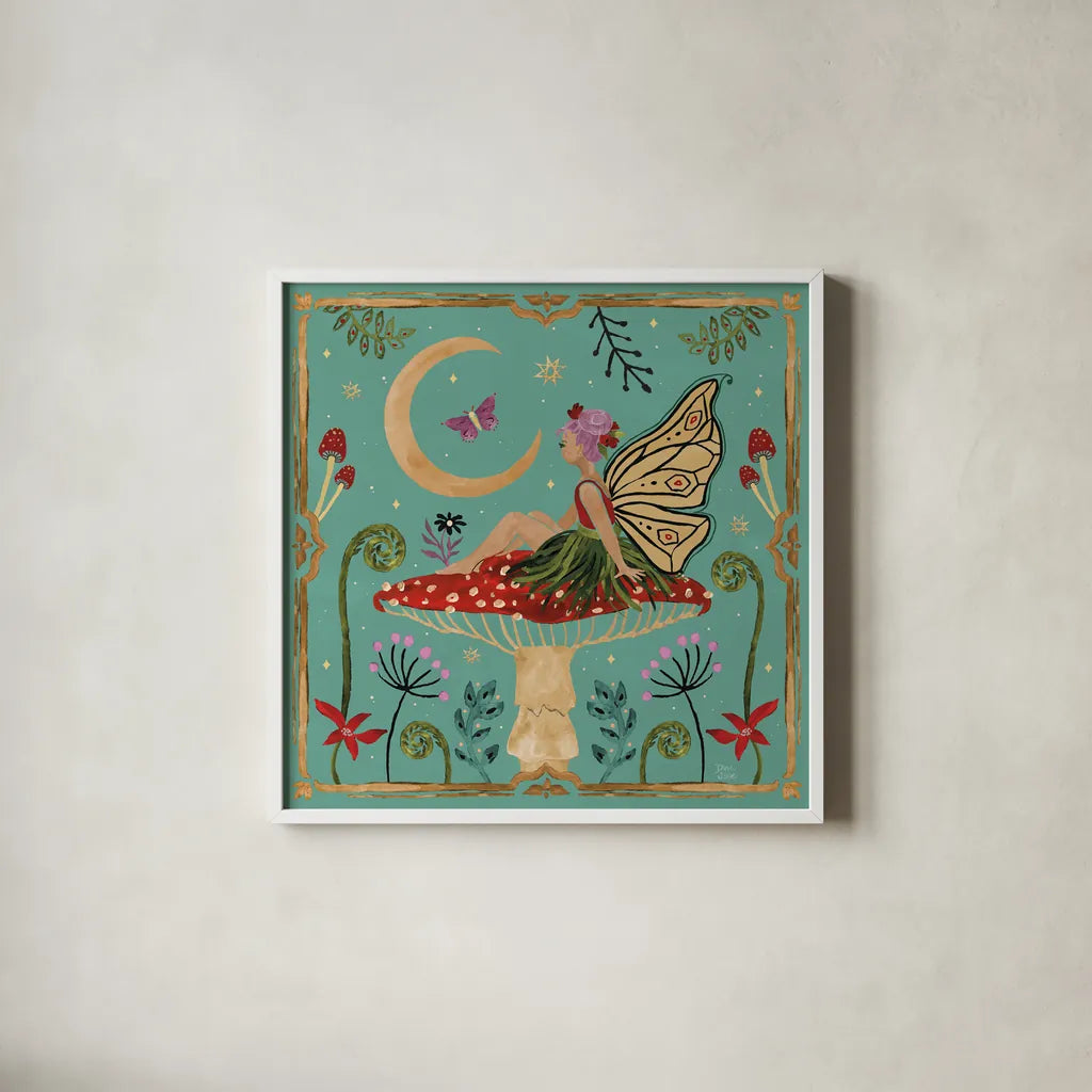 Garden Of Wonder III by Dina June. Shown in a crisp white glass frame for a clean and minimalist style. Available as an archival giclee rolled canvas, fine art paper, or poster print. SKU 84755a.