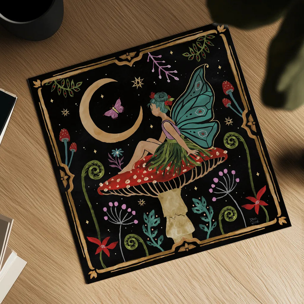 Garden Of Wonder III Dark by Dina June. Shown as a detailed flat fine art print, highlighting archival giclee quality. Available as an archival giclee rolled canvas, fine art paper, or poster print. SKU 84760a.