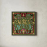 Garden Of Wonder V by Dina June. Shown in a sleek black glass frame for a contemporary gallery look. Available as an archival giclee rolled canvas, fine art paper, or poster print. SKU 84757a.