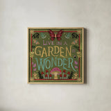 Garden Of Wonder V by Dina June. Shown in a natural wood glass frame for a timeless modern aesthetic. Available as an archival giclee rolled canvas, fine art paper, or poster print. SKU 84757a.