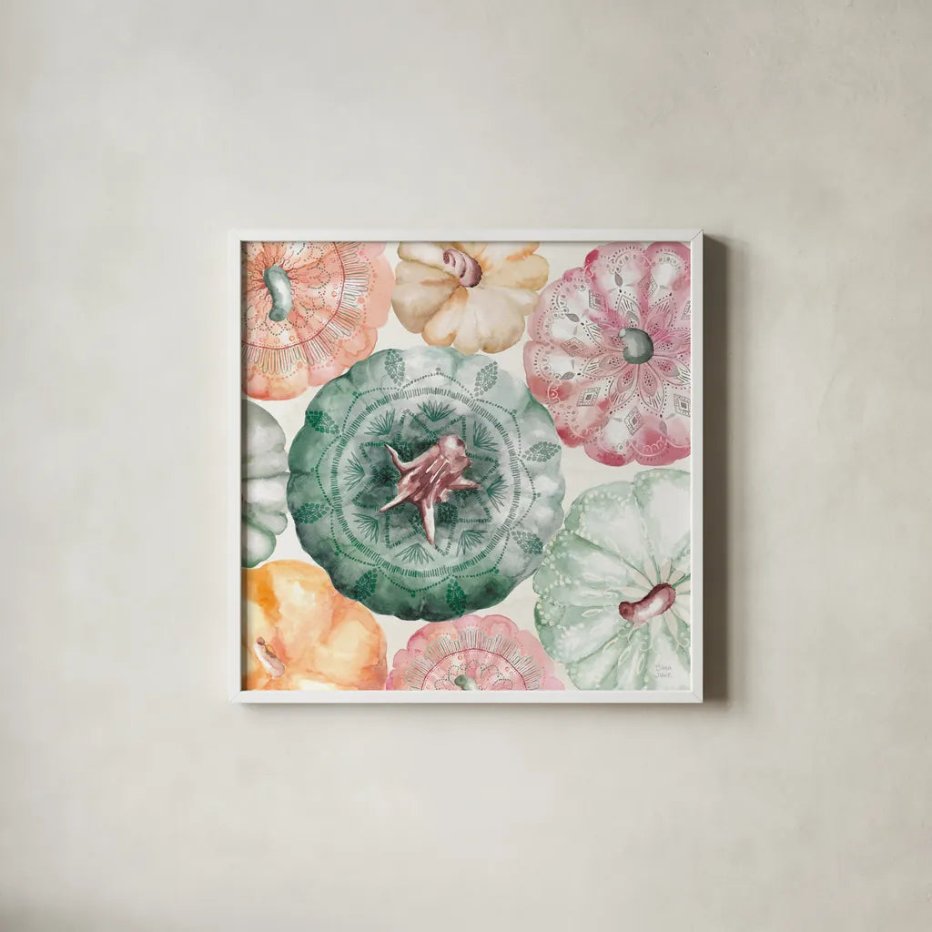 Harvest Touch II by Dina June. Shown in a crisp white glass frame for a clean and minimalist style. Available as an archival giclee rolled canvas, fine art paper, or poster print. SKU 71115a.