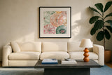 Harvest Touch III by Dina June. Displayed in a glass frame with matte in a clean modern living room. Available as an archival giclee rolled canvas, fine art paper, or poster print. SKU 71116a.