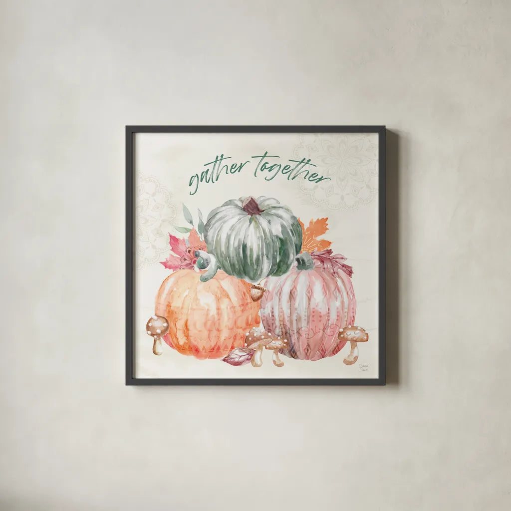 Harvest Touch V by Dina June. Shown in a sleek black glass frame for a contemporary gallery look. Available as an archival giclee rolled canvas, fine art paper, or poster print. SKU 71118a.