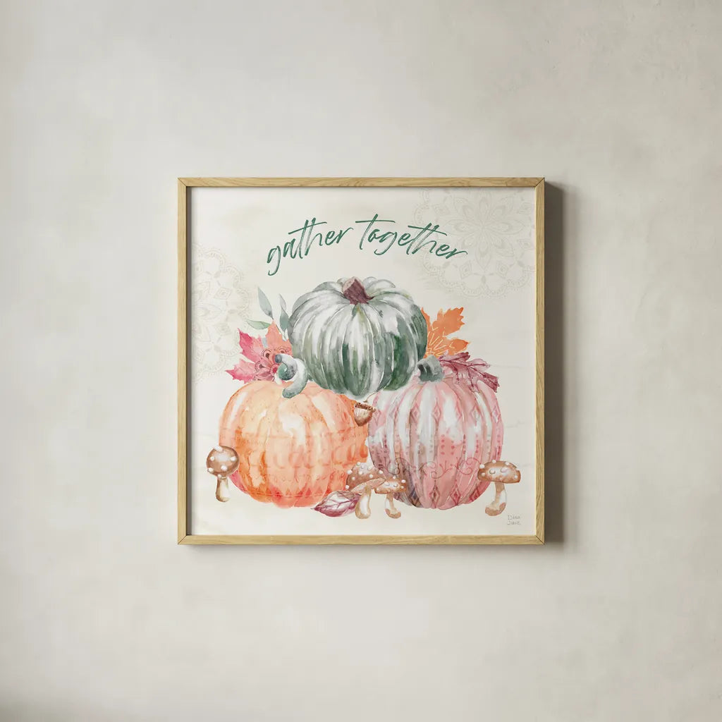 Harvest Touch V by Dina June. Shown in a natural wood glass frame for a timeless modern aesthetic. Available as an archival giclee rolled canvas, fine art paper, or poster print. SKU 71118a.