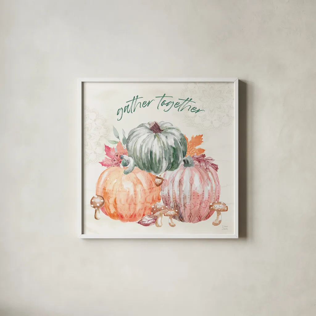 Harvest Touch V by Dina June. Shown in a crisp white glass frame for a clean and minimalist style. Available as an archival giclee rolled canvas, fine art paper, or poster print. SKU 71118a.
