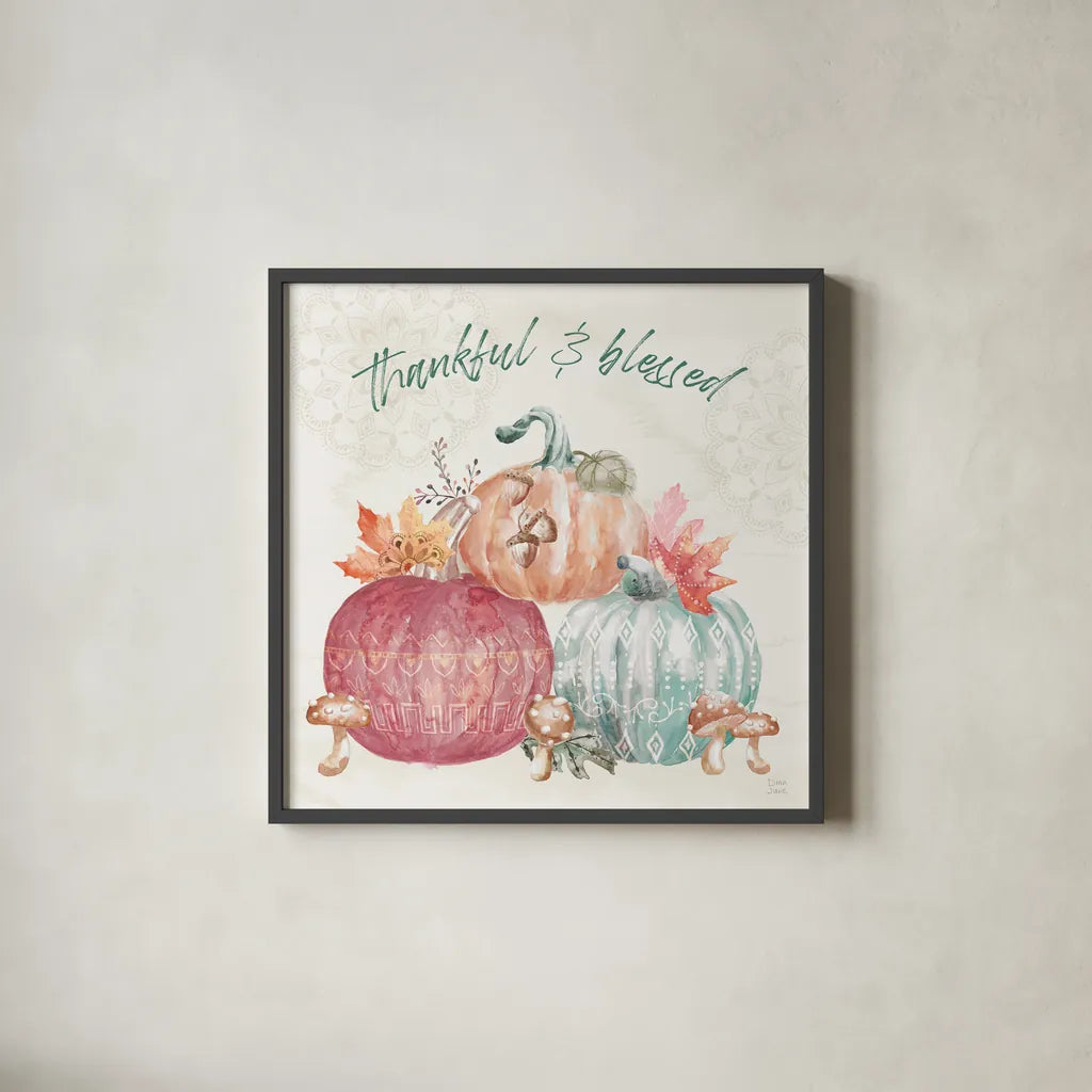 Harvest Touch VI by Dina June. Shown in a sleek black glass frame for a contemporary gallery look. Available as an archival giclee rolled canvas, fine art paper, or poster print. SKU 71119a.