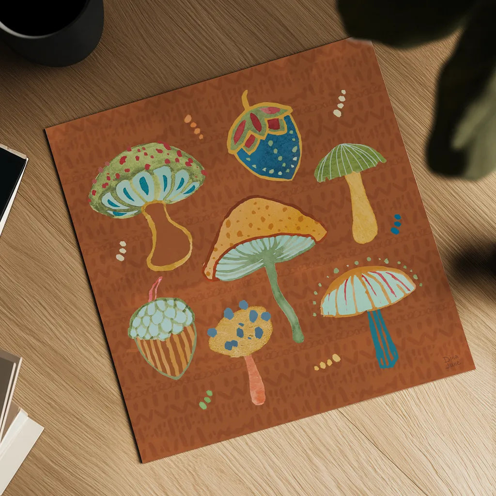 Harvest Whimsy IV by Dina June. Shown as a detailed flat fine art print, highlighting archival giclee quality. Available as an archival giclee rolled canvas, fine art paper, or poster print. SKU 91923a.