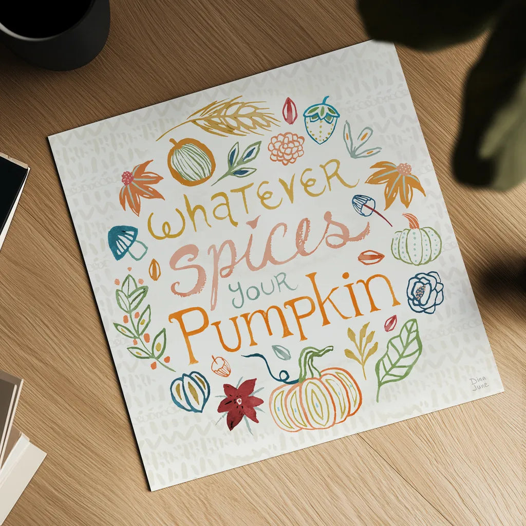 Harvest Whimsy IX by Dina June. Shown as a detailed flat fine art print, highlighting archival giclee quality. Available as an archival giclee rolled canvas, fine art paper, or poster print. SKU 91928a.