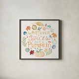 Harvest Whimsy IX by Dina June. Shown in a sleek black glass frame for a contemporary gallery look. Available as an archival giclee rolled canvas, fine art paper, or poster print. SKU 91928a.