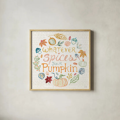 Harvest Whimsy IX by Dina June. Shown in a natural wood glass frame for a timeless modern aesthetic. Available as an archival giclee rolled canvas, fine art paper, or poster print. SKU 91928a.