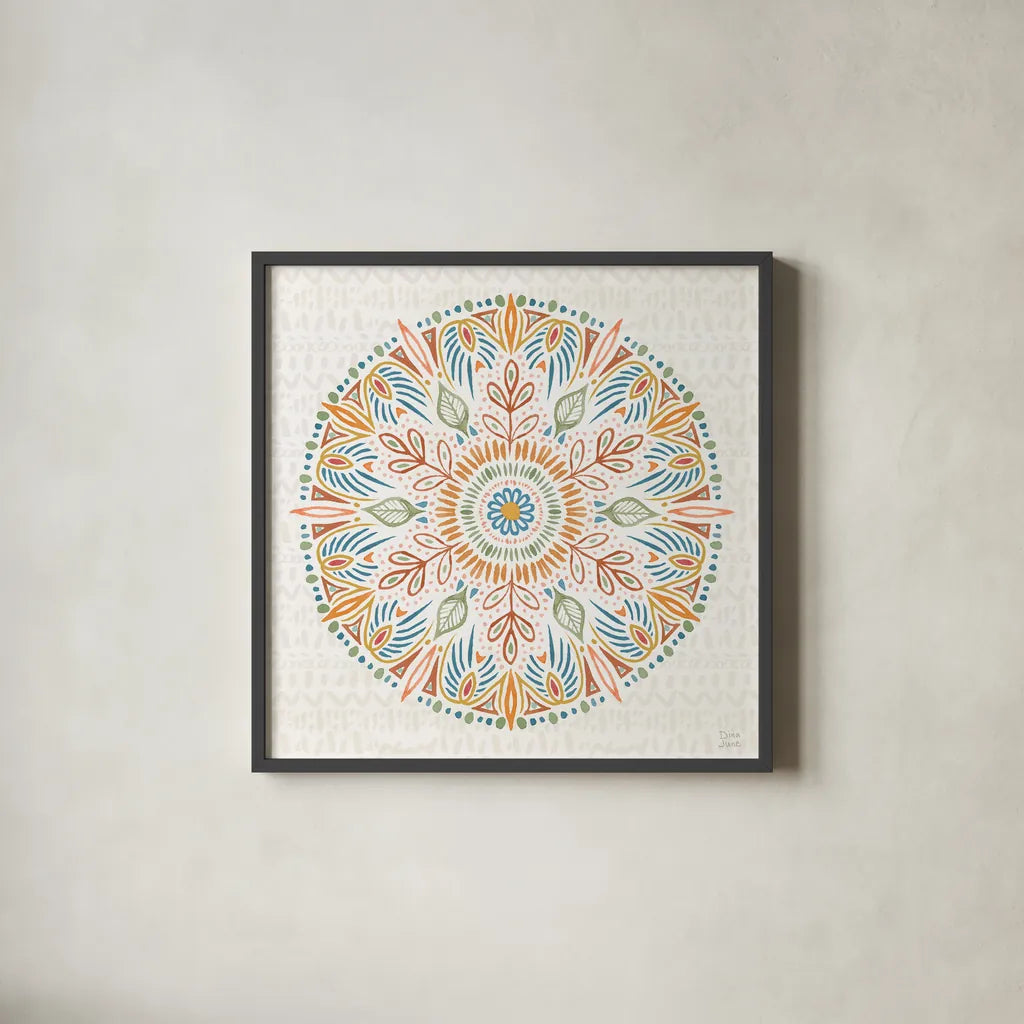 Harvest Whimsy X by Dina June. Shown in a sleek black glass frame for a contemporary gallery look. Available as an archival giclee rolled canvas, fine art paper, or poster print. SKU 91929a.