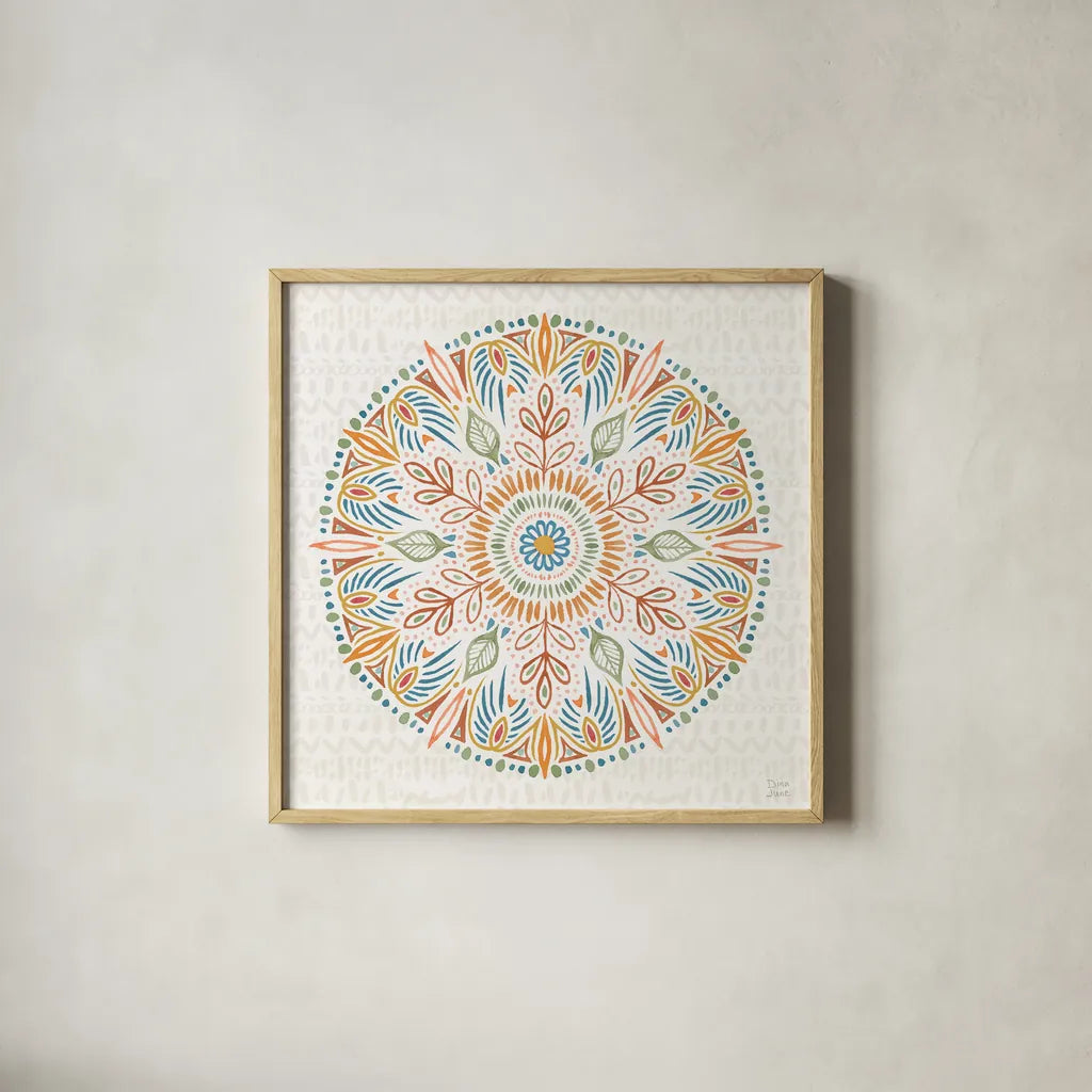 Harvest Whimsy X by Dina June. Shown in a natural wood glass frame for a timeless modern aesthetic. Available as an archival giclee rolled canvas, fine art paper, or poster print. SKU 91929a.