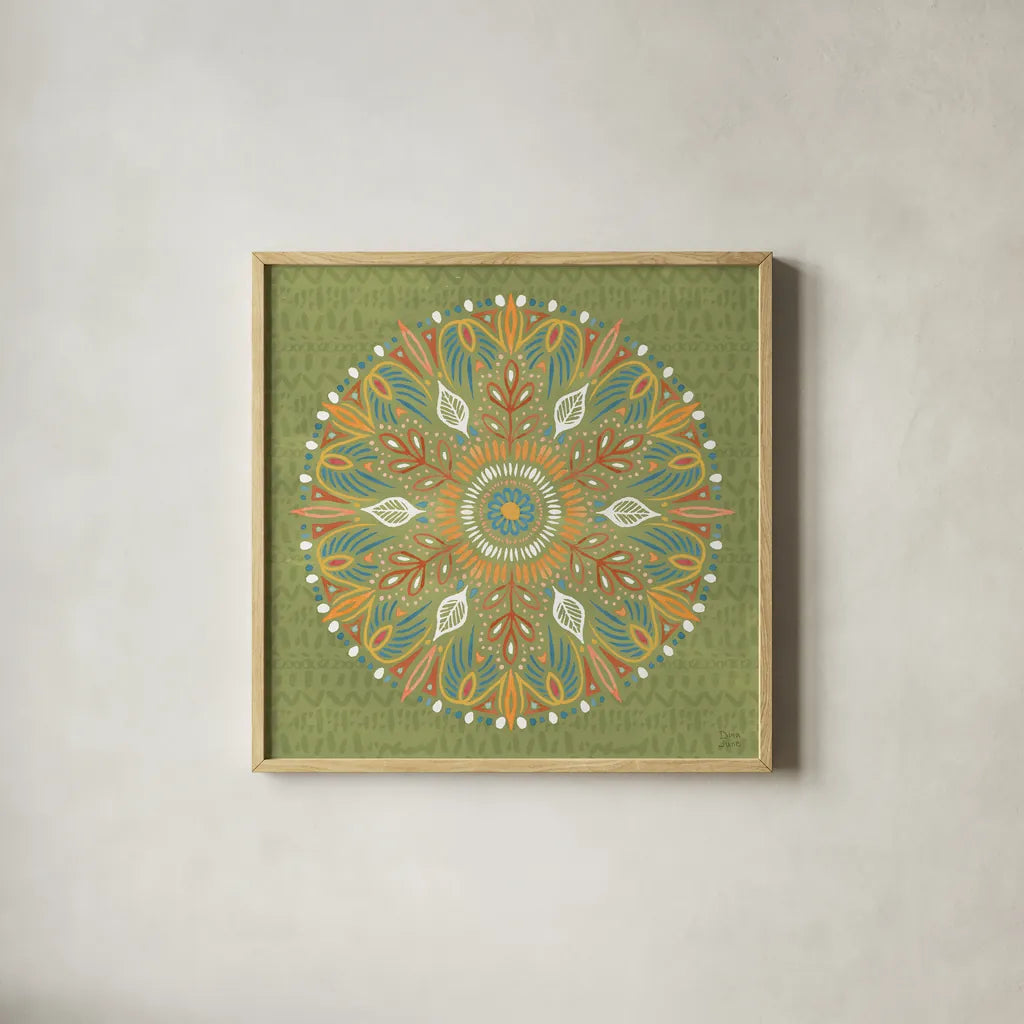 Harvest Whimsy X Color by Dina June. Shown in a natural wood glass frame for a timeless modern aesthetic. Available as an archival giclee rolled canvas, fine art paper, or poster print. SKU 91931a.