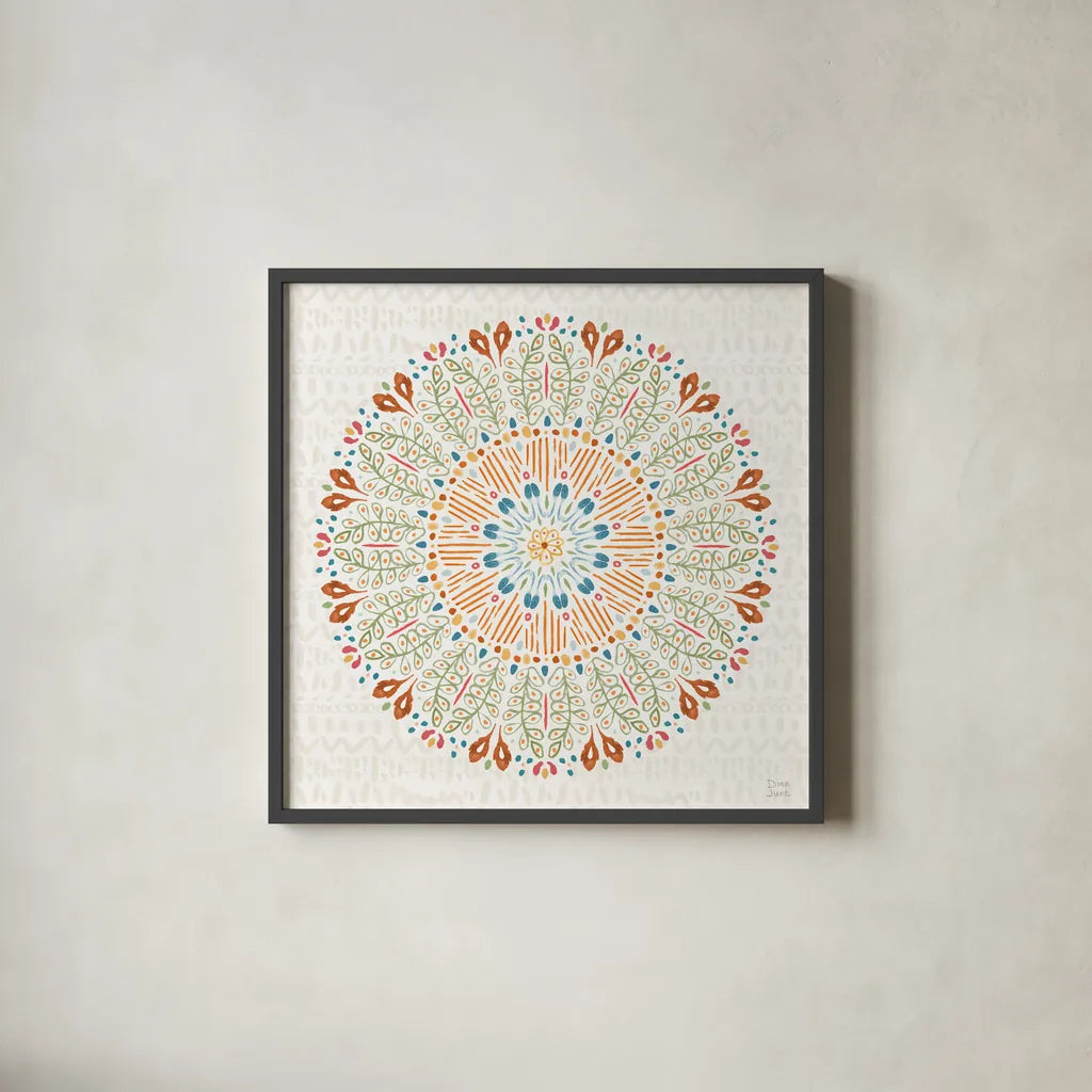 Harvest Whimsy XI by Dina June. Shown in a sleek black glass frame for a contemporary gallery look. Available as an archival giclee rolled canvas, fine art paper, or poster print. SKU 91930a.