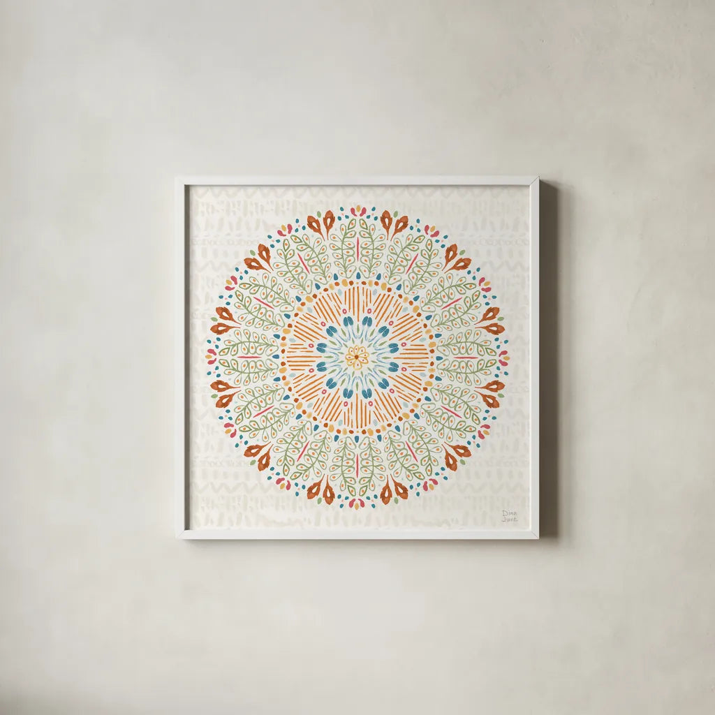 Harvest Whimsy XI by Dina June. Shown in a crisp white glass frame for a clean and minimalist style. Available as an archival giclee rolled canvas, fine art paper, or poster print. SKU 91930a.