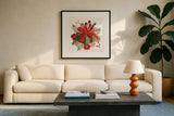 Holiday Harmony I by Dina June. Displayed in a glass frame with matte in a clean modern living room. Available as an archival giclee rolled canvas, fine art paper, or poster print. SKU 102164a.