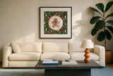 Holiday Harmony V by Dina June. Displayed in a glass frame with matte in a clean modern living room. Available as an archival giclee rolled canvas, fine art paper, or poster print. SKU 102168a.