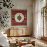 Holiday Harmony VI by Dina June. Shown in a natural wood frame in a cozy modern living room. Available as an archival giclee rolled canvas, fine art paper, or poster print. SKU 102169a.