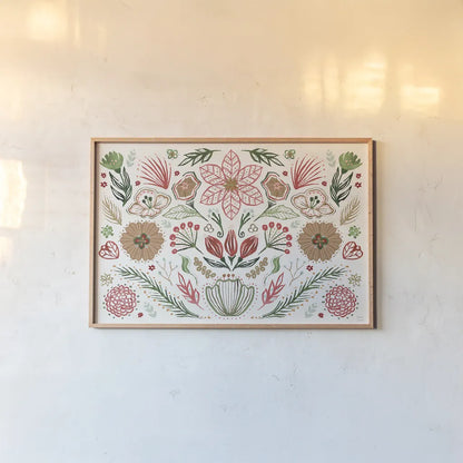 Holiday Lore I Light by Dina June. shown as a paper print in a natural frame. Available as a archival giclee rolled canvas, fine art paper, or poster print. SKU 97160i.