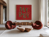 Holiday Lore IV by Dina June. Shown as extra-large giant wall art in a modern living room. Available as an archival giclee rolled canvas, fine art paper, or poster print. SKU 97165a.