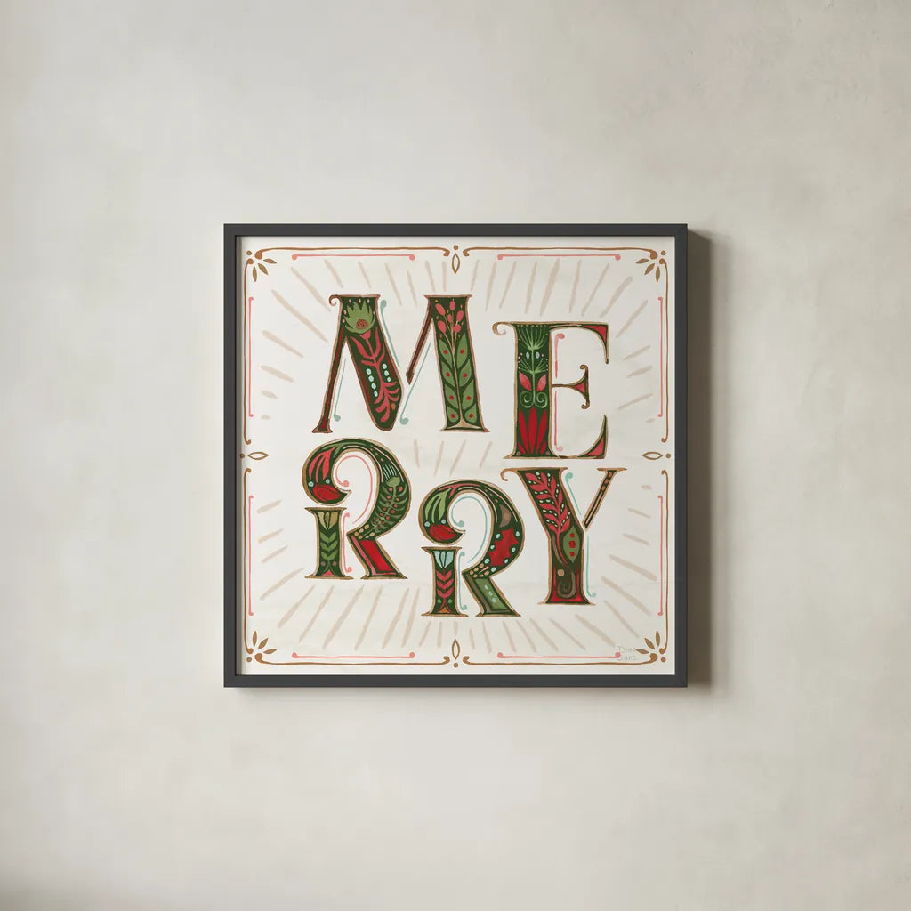 Holiday Lore IV Light by Dina June. Shown in a sleek black glass frame for a contemporary gallery look. Available as an archival giclee rolled canvas, fine art paper, or poster print. SKU 97166a.