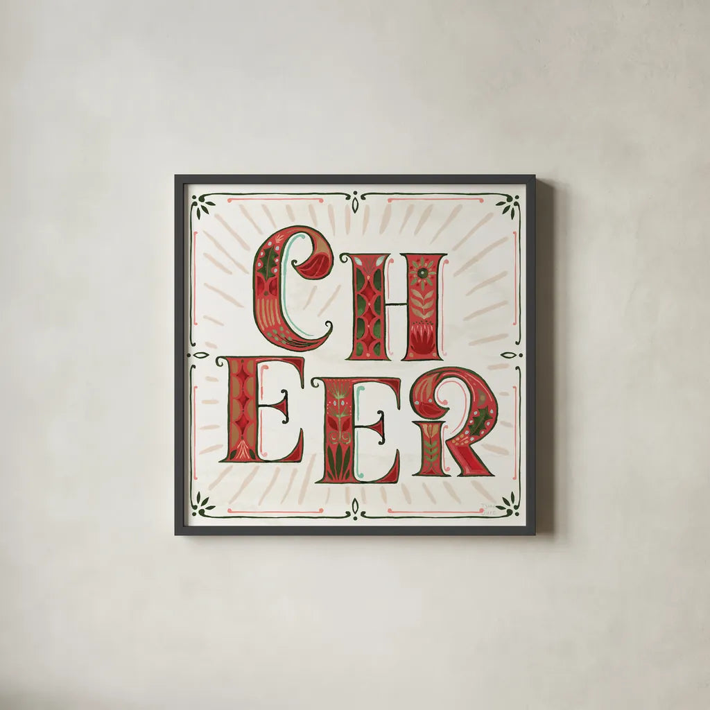 Holiday Lore V Light by Dina June. Shown in a sleek black glass frame for a contemporary gallery look. Available as an archival giclee rolled canvas, fine art paper, or poster print. SKU 97168a.