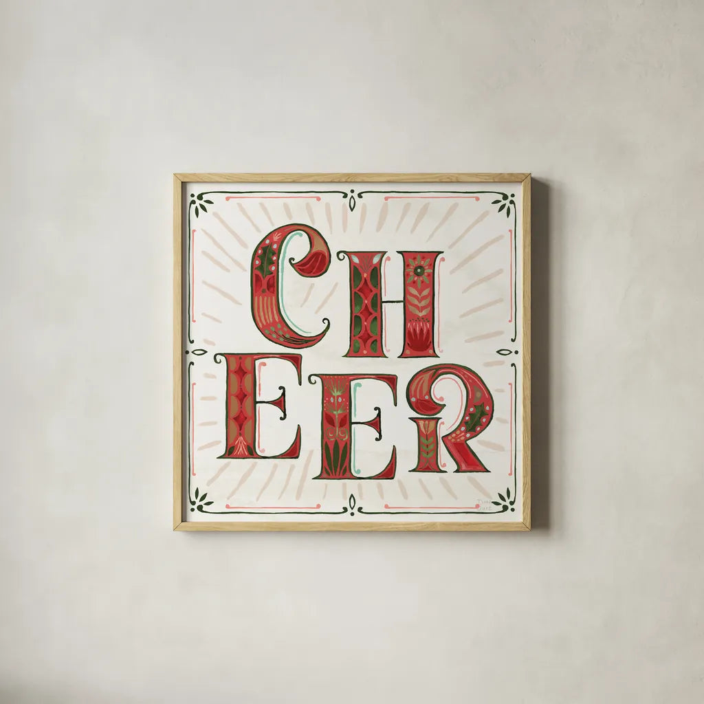 Holiday Lore V Light by Dina June. Shown in a natural wood glass frame for a timeless modern aesthetic. Available as an archival giclee rolled canvas, fine art paper, or poster print. SKU 97168a.