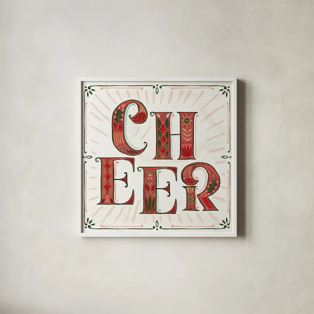 Holiday Lore V Light by Dina June. Shown in a crisp white glass frame for a clean and minimalist style. Available as an archival giclee rolled canvas, fine art paper, or poster print. SKU 97168a.