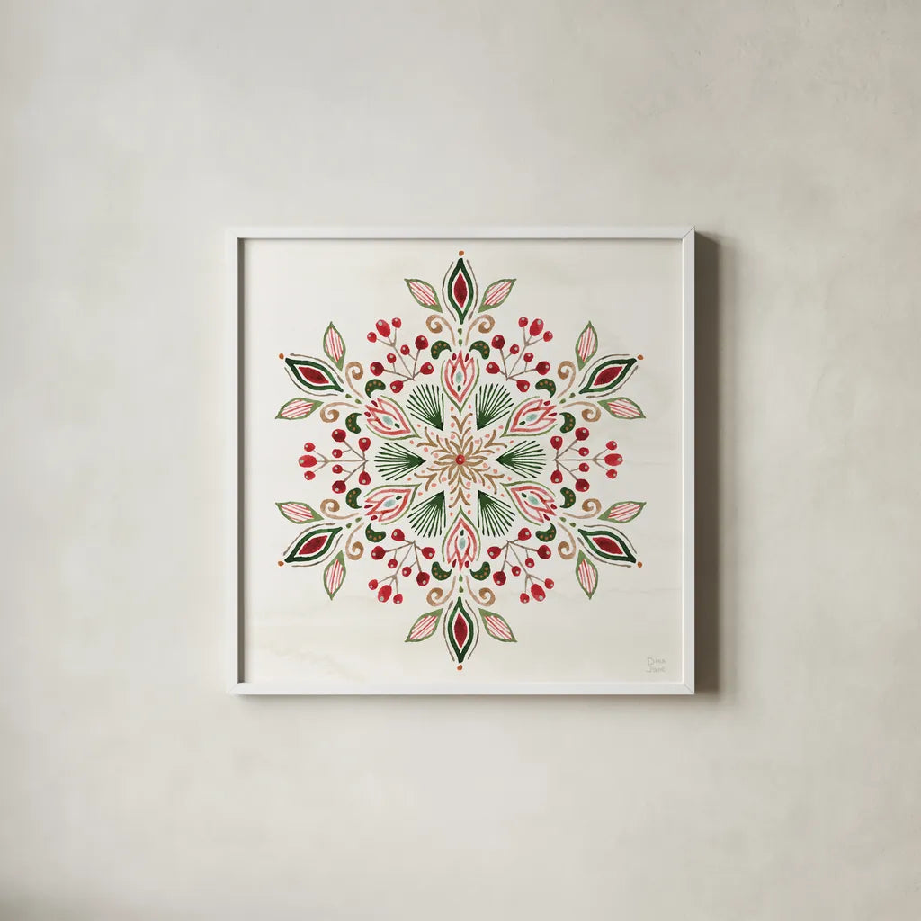 Holiday Lore VII by Dina June. Shown in a crisp white glass frame for a clean and minimalist style. Available as an archival giclee rolled canvas, fine art paper, or poster print. SKU 97170a.