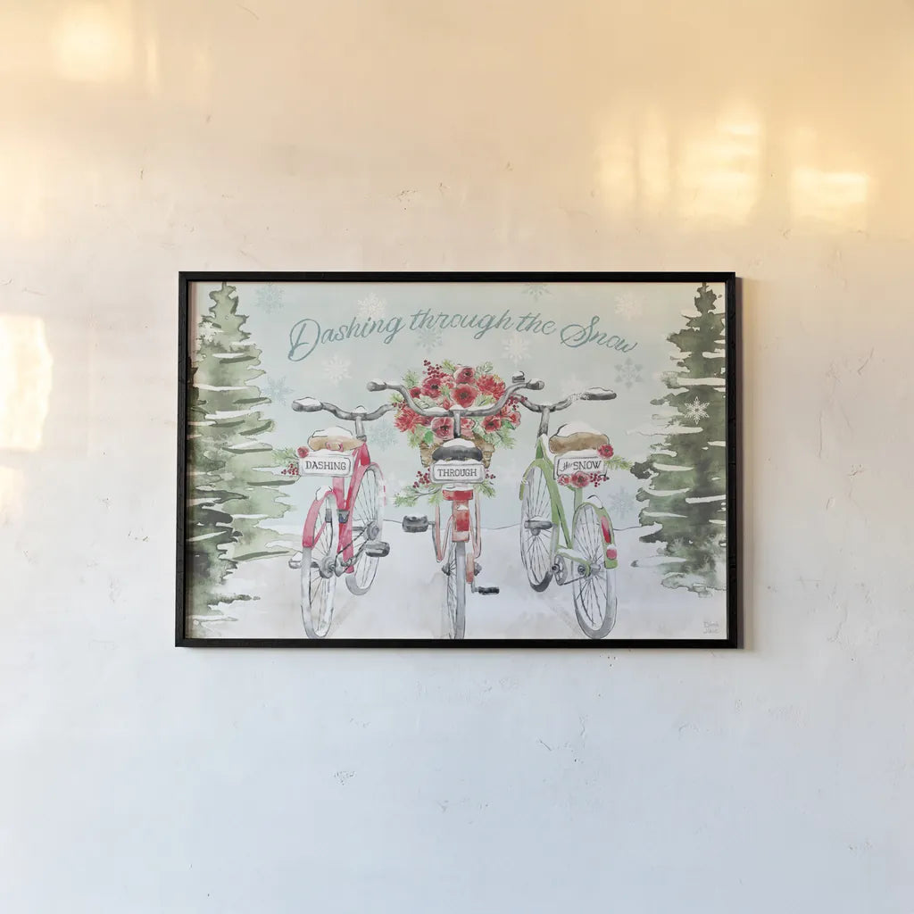 Holiday Ride I by Dina June. shown as a paper print in a black flame. Available as a archival giclee rolled canvas, fine art paper, or poster print. SKU 63614i.