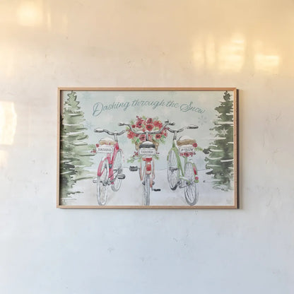 Holiday Ride I by Dina June. shown as a paper print in a natural frame. Available as a archival giclee rolled canvas, fine art paper, or poster print. SKU 63614i.