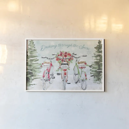 Holiday Ride I by Dina June. shown as a paper print in a white frame. Available as a archival giclee rolled canvas, fine art paper, or poster print. SKU 63614i.