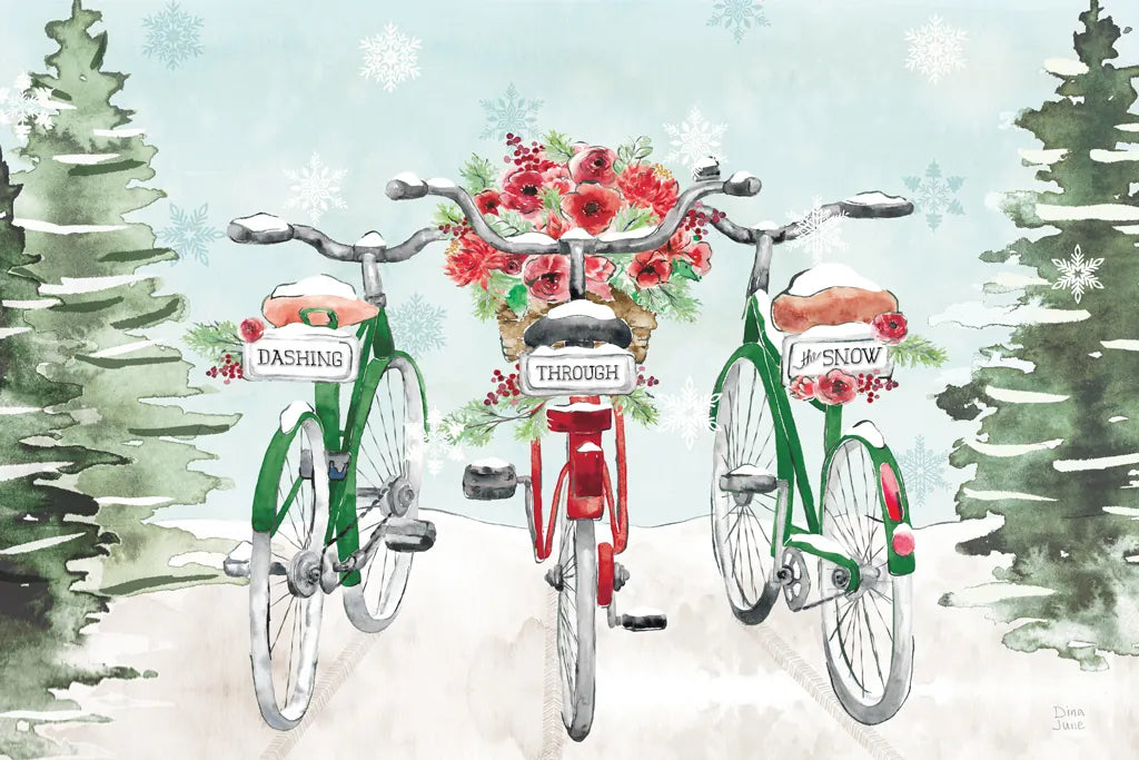 Holiday Ride I Red and Green by Dina June. SKU 75112i. Archival Giclee Fine art print for wall decor.