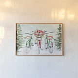 Holiday Ride I Red and Green by Dina June. shown as a paper print in a natural frame. Available as a archival giclee rolled canvas, fine art paper, or poster print. SKU 75112i.