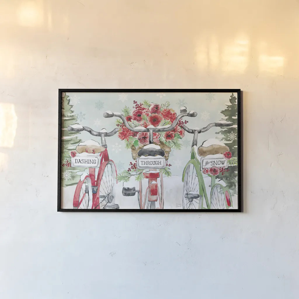 Holiday Ride IV by Dina June. shown as a paper print in a black flame. Available as a archival giclee rolled canvas, fine art paper, or poster print. SKU 63617i.