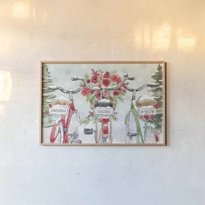 Holiday Ride IV by Dina June. shown as a paper print in a natural frame. Available as a archival giclee rolled canvas, fine art paper, or poster print. SKU 63617i.