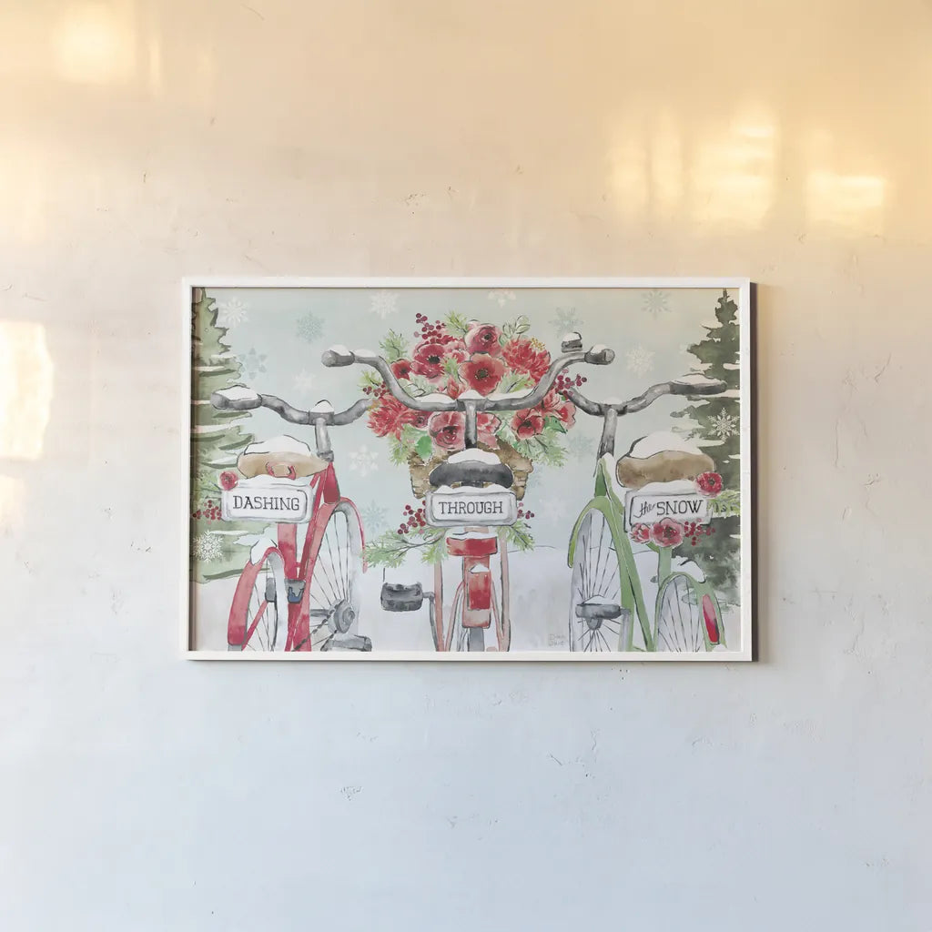 Holiday Ride IV by Dina June. shown as a paper print in a white frame. Available as a archival giclee rolled canvas, fine art paper, or poster print. SKU 63617i.