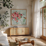 Holiday Ride VI by Dina June. Shown in a natural wood frame in a cozy modern living room. Available as an archival giclee rolled canvas, fine art paper, or poster print. SKU 63619a.