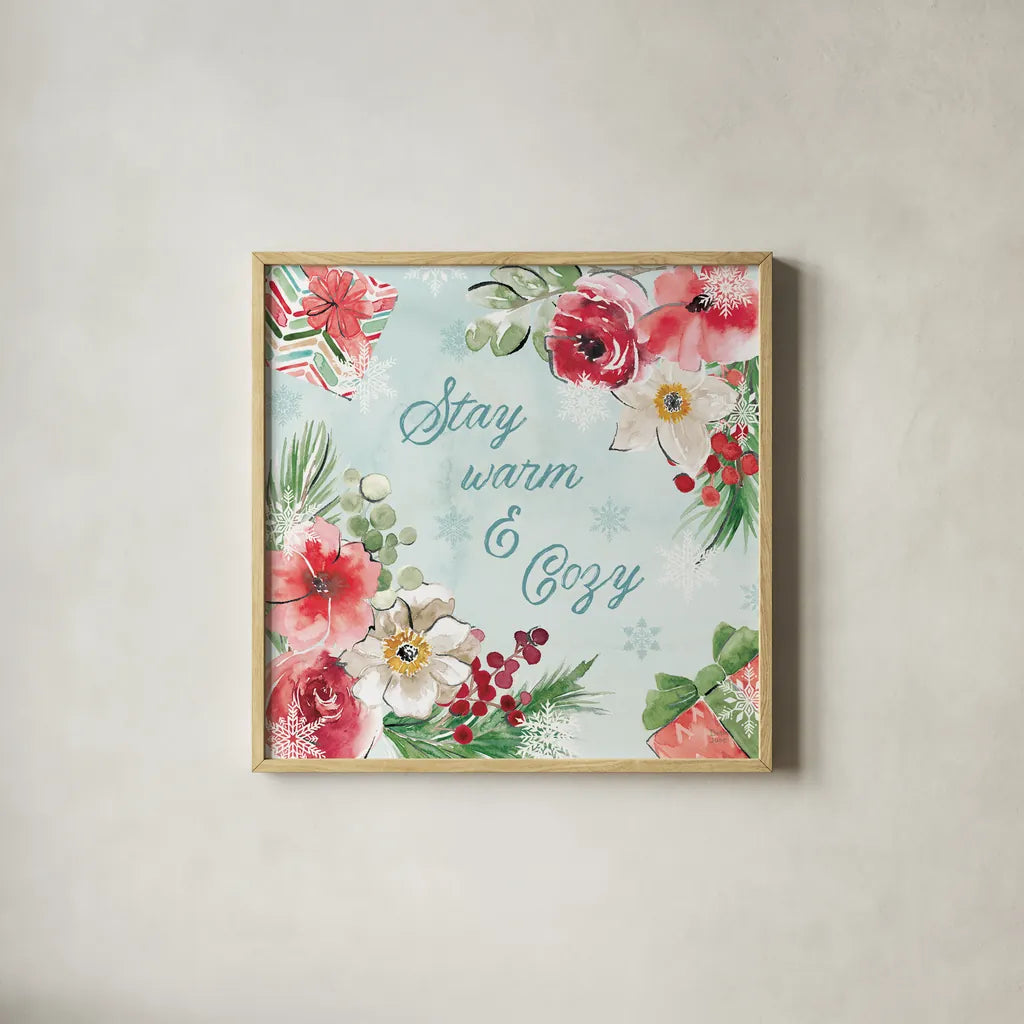 Holiday Ride VII by Dina June. Shown in a natural wood glass frame for a timeless modern aesthetic. Available as an archival giclee rolled canvas, fine art paper, or poster print. SKU 63620a.