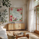 Holiday Ride VII by Dina June. Shown in a natural wood frame in a cozy modern living room. Available as an archival giclee rolled canvas, fine art paper, or poster print. SKU 63620a.