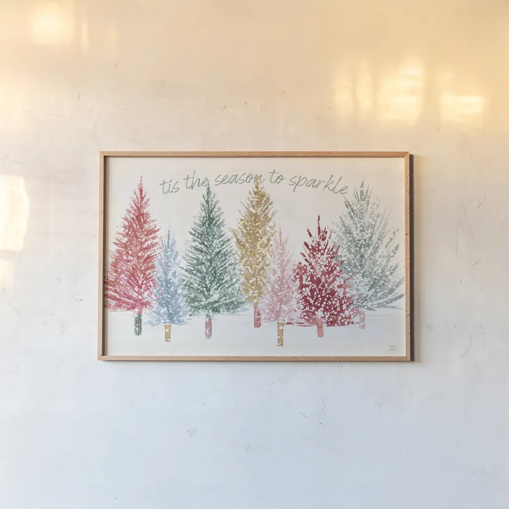 Holiday Sparkle I by Dina June. shown as a paper print in a natural frame. Available as a archival giclee rolled canvas, fine art paper, or poster print. SKU 78584i.