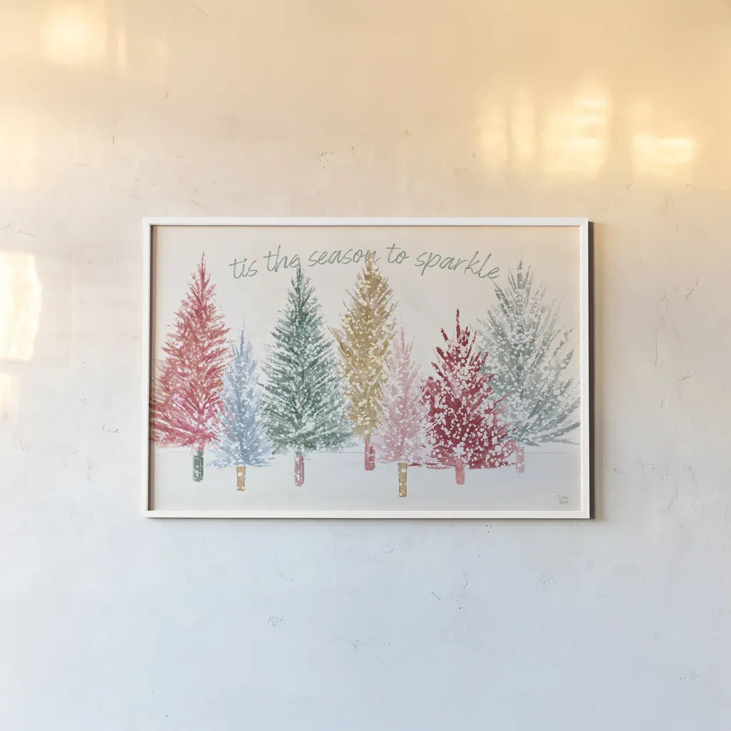 Holiday Sparkle I by Dina June. shown as a paper print in a white frame. Available as a archival giclee rolled canvas, fine art paper, or poster print. SKU 78584i.