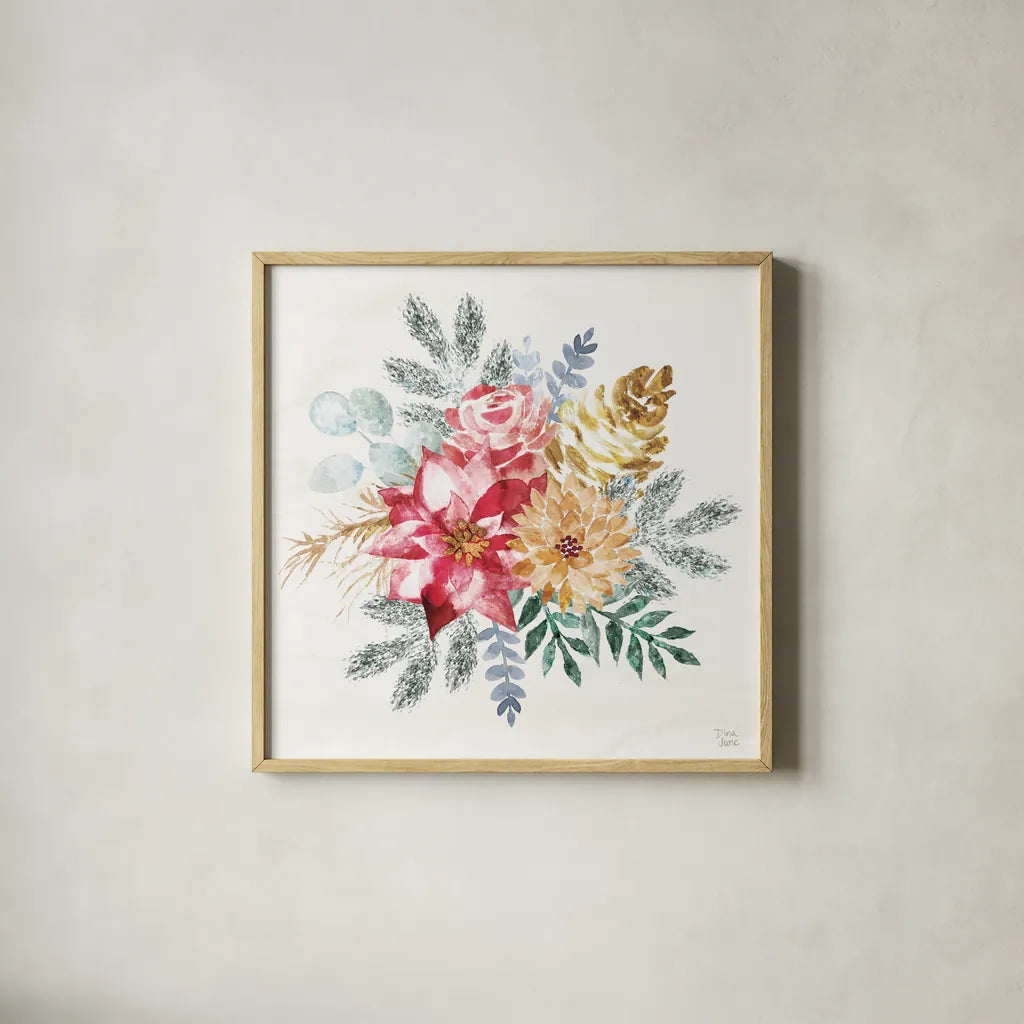Holiday Sparkle II by Dina June. Shown in a natural wood glass frame for a timeless modern aesthetic. Available as an archival giclee rolled canvas, fine art paper, or poster print. SKU 78585a.
