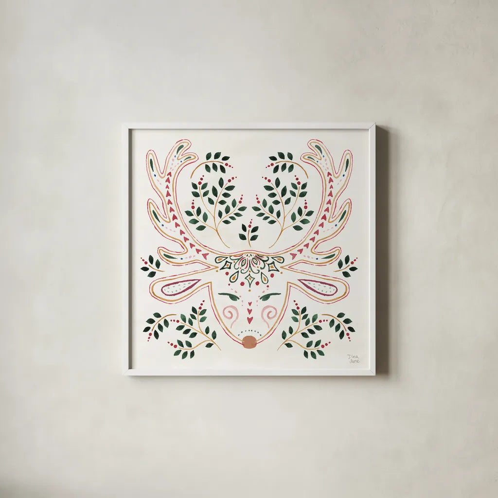 Holiday Sparkle IX by Dina June. Shown in a crisp white glass frame for a clean and minimalist style. Available as an archival giclee rolled canvas, fine art paper, or poster print. SKU 78592a.