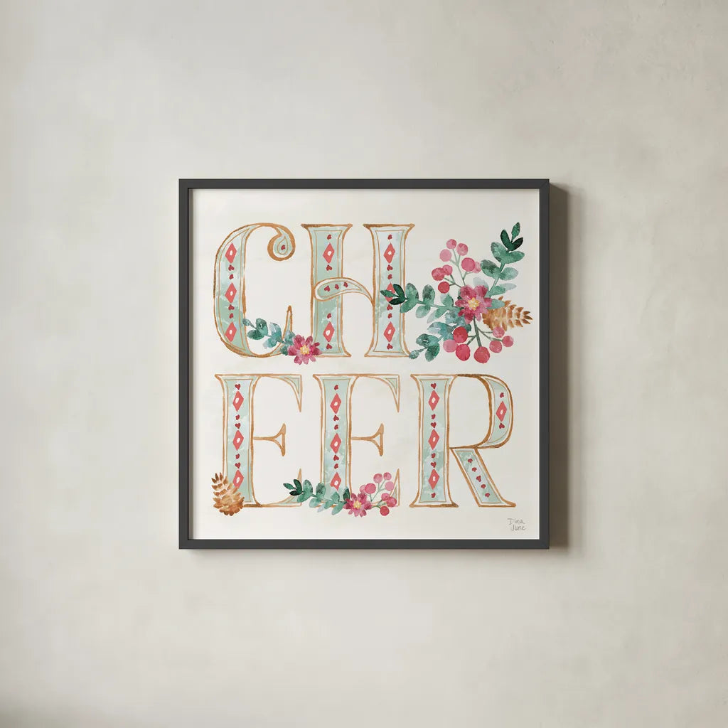 Holiday Sparkle VI by Dina June. Shown in a sleek black glass frame for a contemporary gallery look. Available as an archival giclee rolled canvas, fine art paper, or poster print. SKU 78589a.