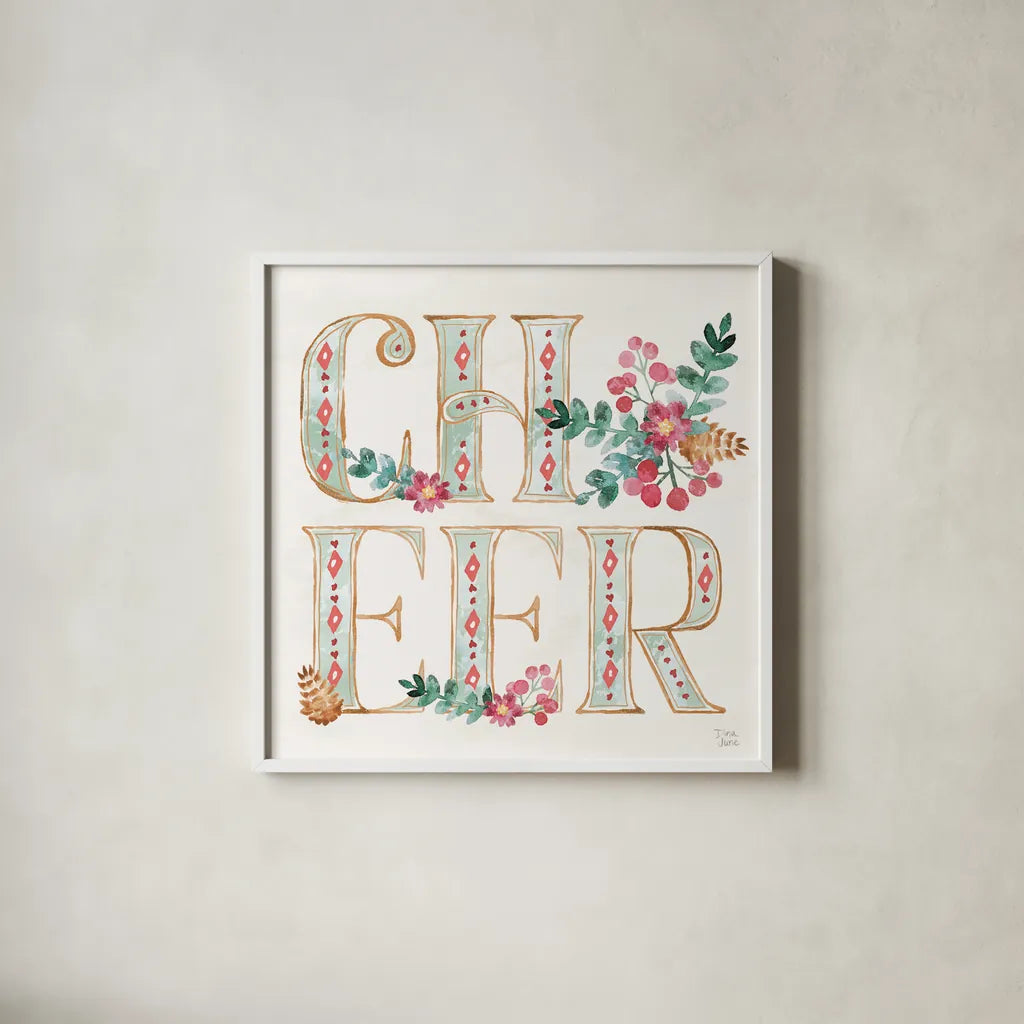 Holiday Sparkle VI by Dina June. Shown in a crisp white glass frame for a clean and minimalist style. Available as an archival giclee rolled canvas, fine art paper, or poster print. SKU 78589a.