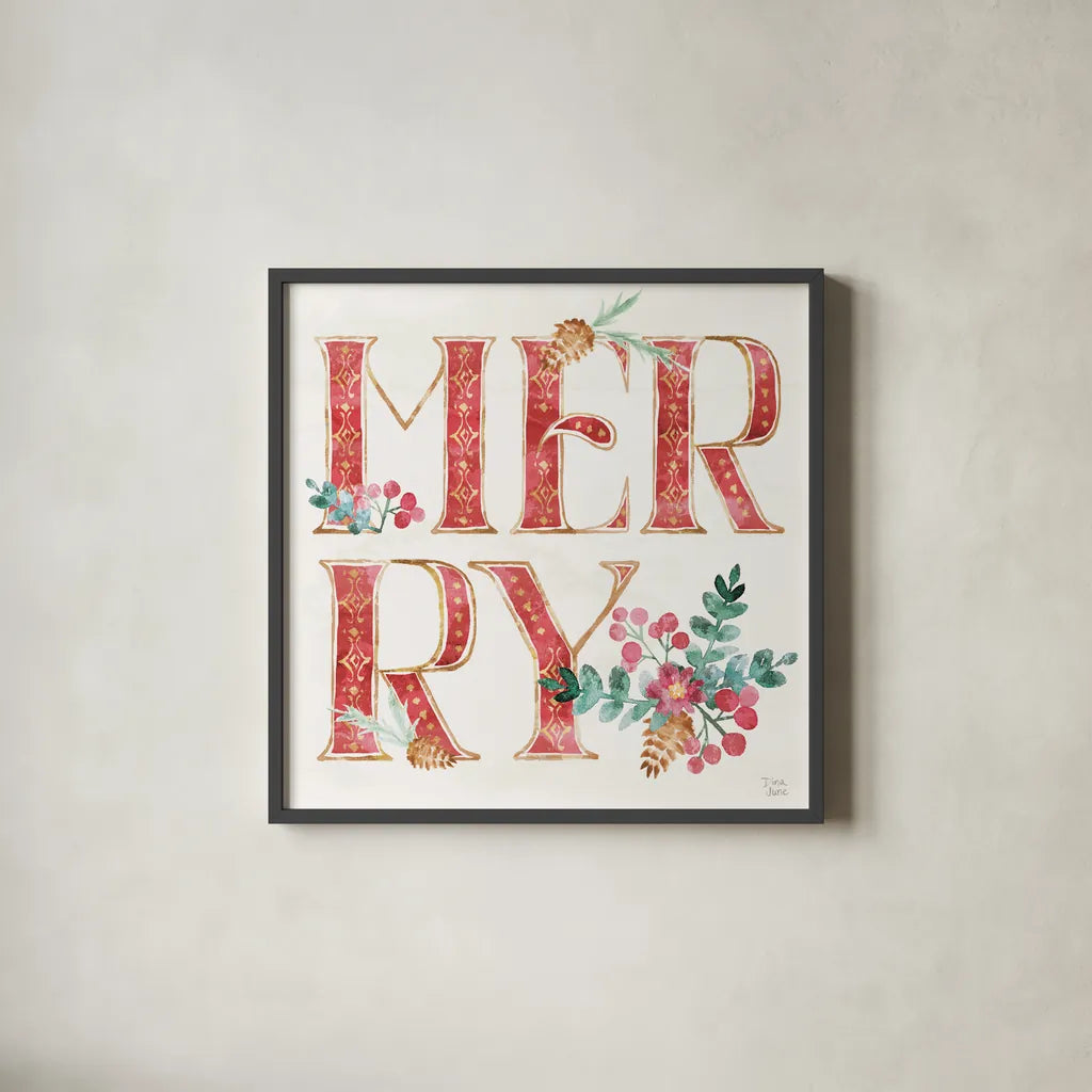 Holiday Sparkle VII by Dina June. Shown in a sleek black glass frame for a contemporary gallery look. Available as an archival giclee rolled canvas, fine art paper, or poster print. SKU 78590a.