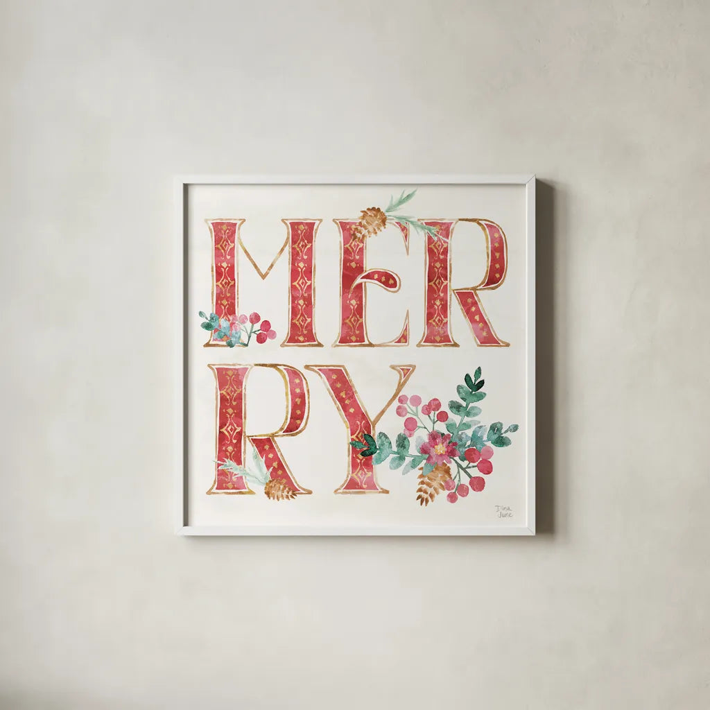 Holiday Sparkle VII by Dina June. Shown in a crisp white glass frame for a clean and minimalist style. Available as an archival giclee rolled canvas, fine art paper, or poster print. SKU 78590a.