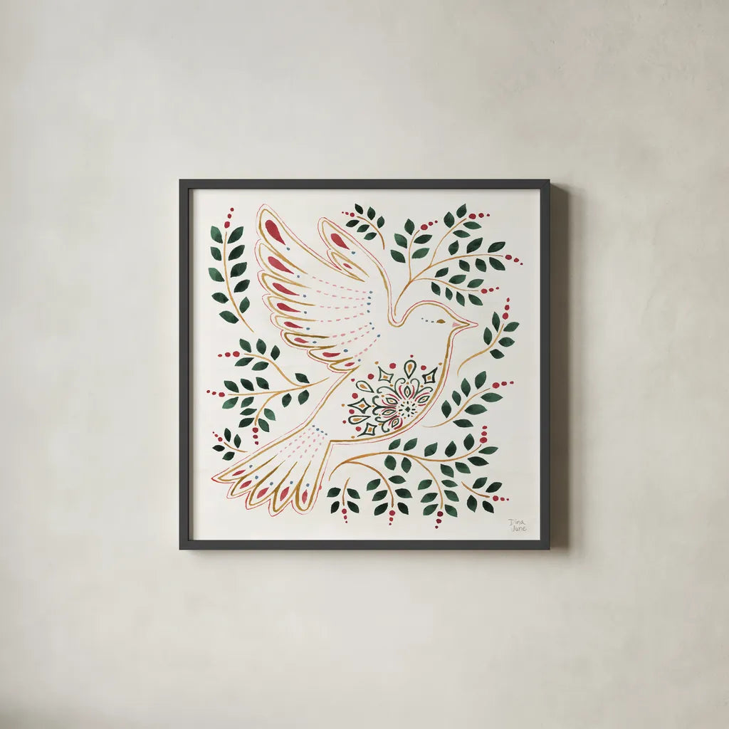 Holiday Sparkle VIII by Dina June. Shown in a sleek black glass frame for a contemporary gallery look. Available as an archival giclee rolled canvas, fine art paper, or poster print. SKU 78591a.