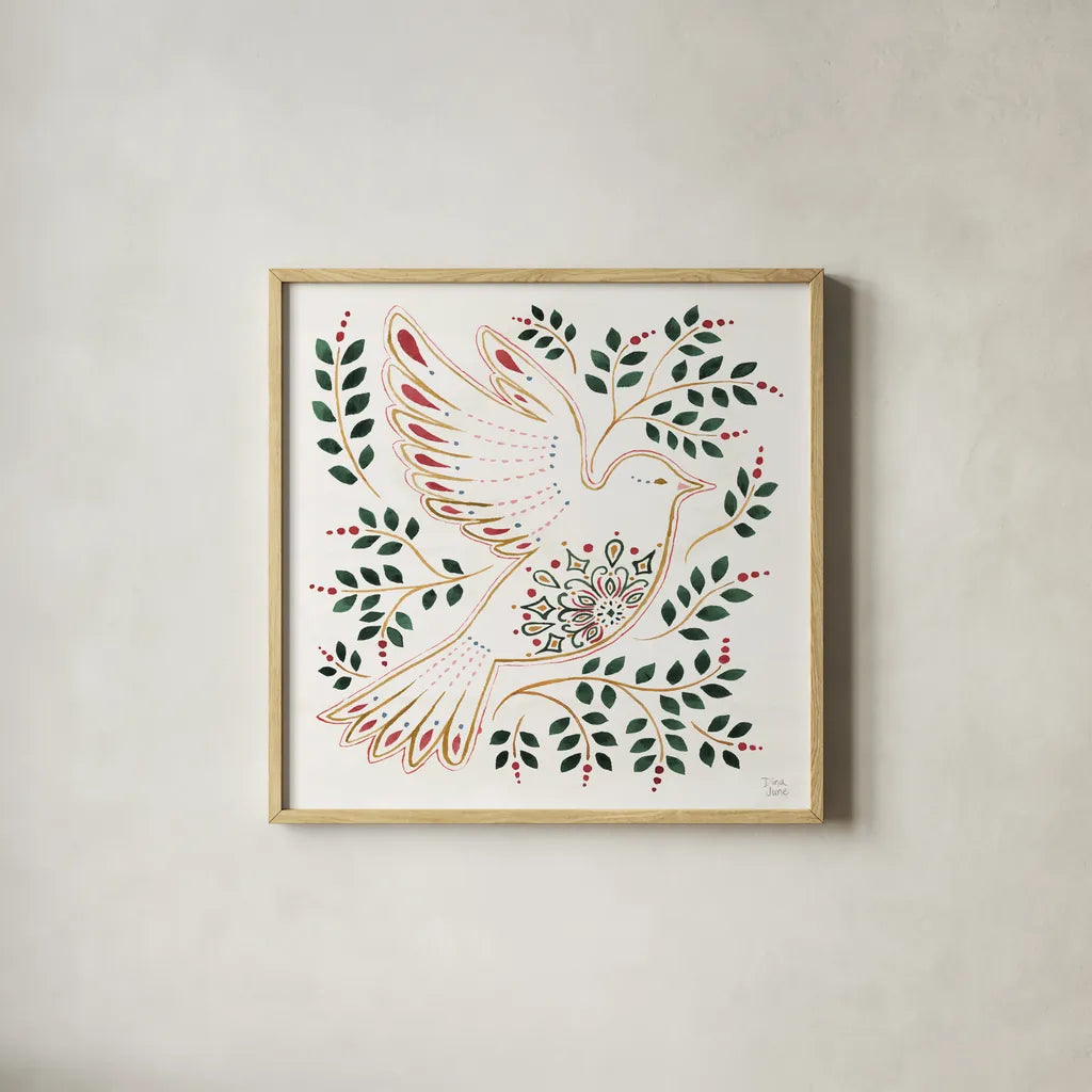 Holiday Sparkle VIII by Dina June. Shown in a natural wood glass frame for a timeless modern aesthetic. Available as an archival giclee rolled canvas, fine art paper, or poster print. SKU 78591a.